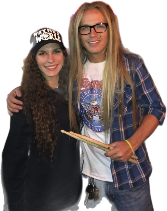 Seth and Mandy dressed as Wayne's World characters